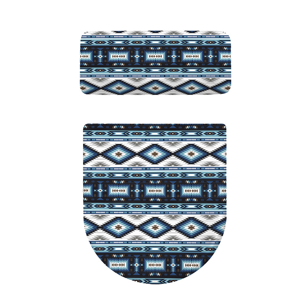 Blue Native Navajo Print Toilet Lid And Tank Cover Set