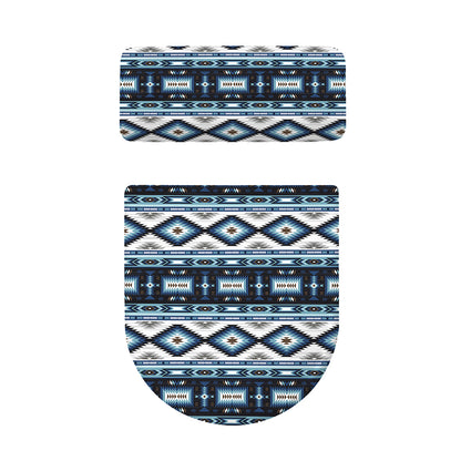 Blue Native Navajo Print Toilet Lid And Tank Cover Set