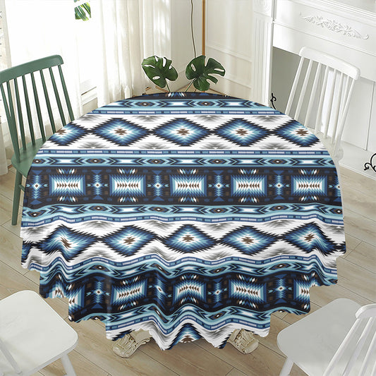 Blue Native Navajo Print Waterproof Round Tablecloth