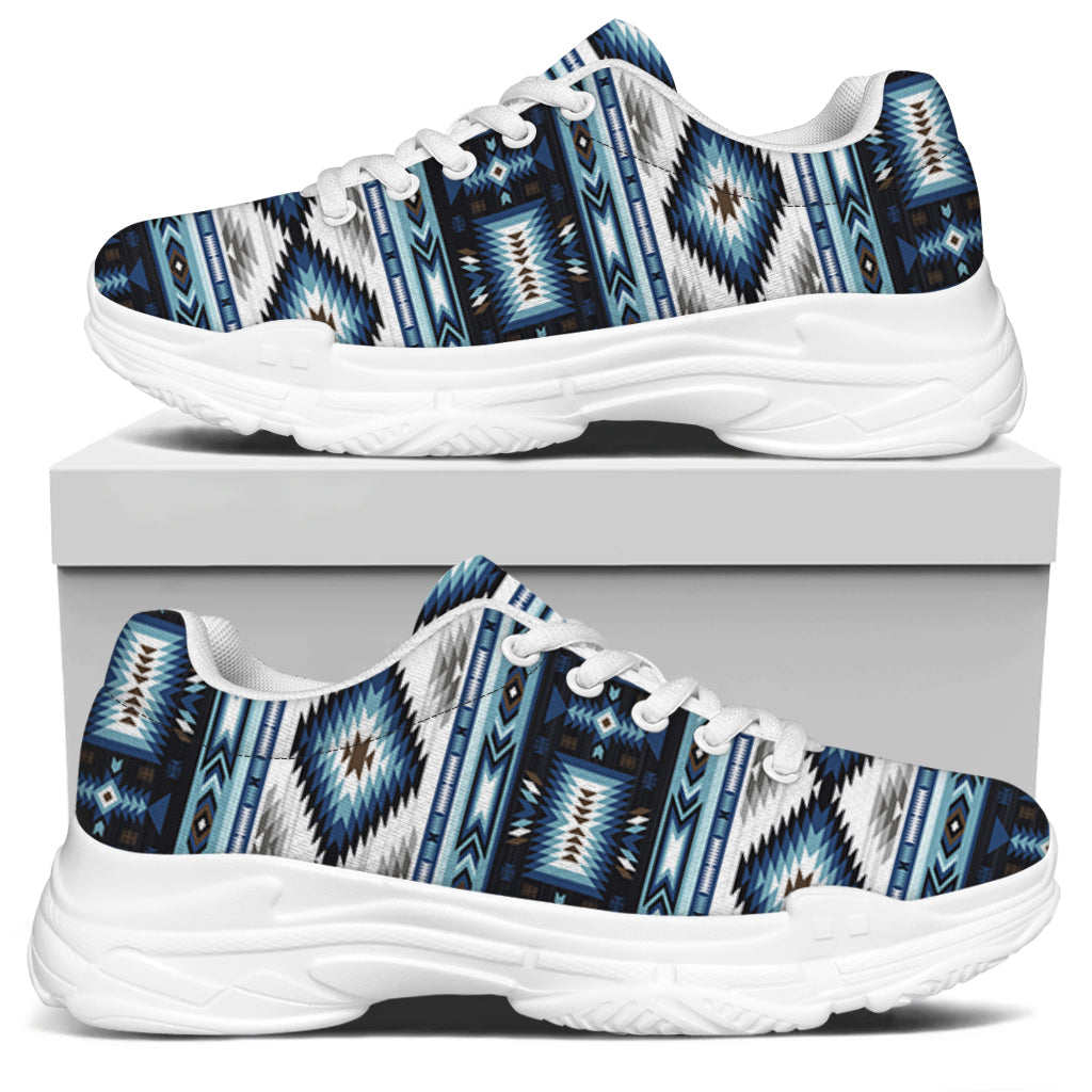Blue Native Navajo Print White Chunky Shoes