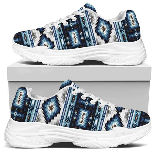 Blue Native Navajo Print White Chunky Shoes