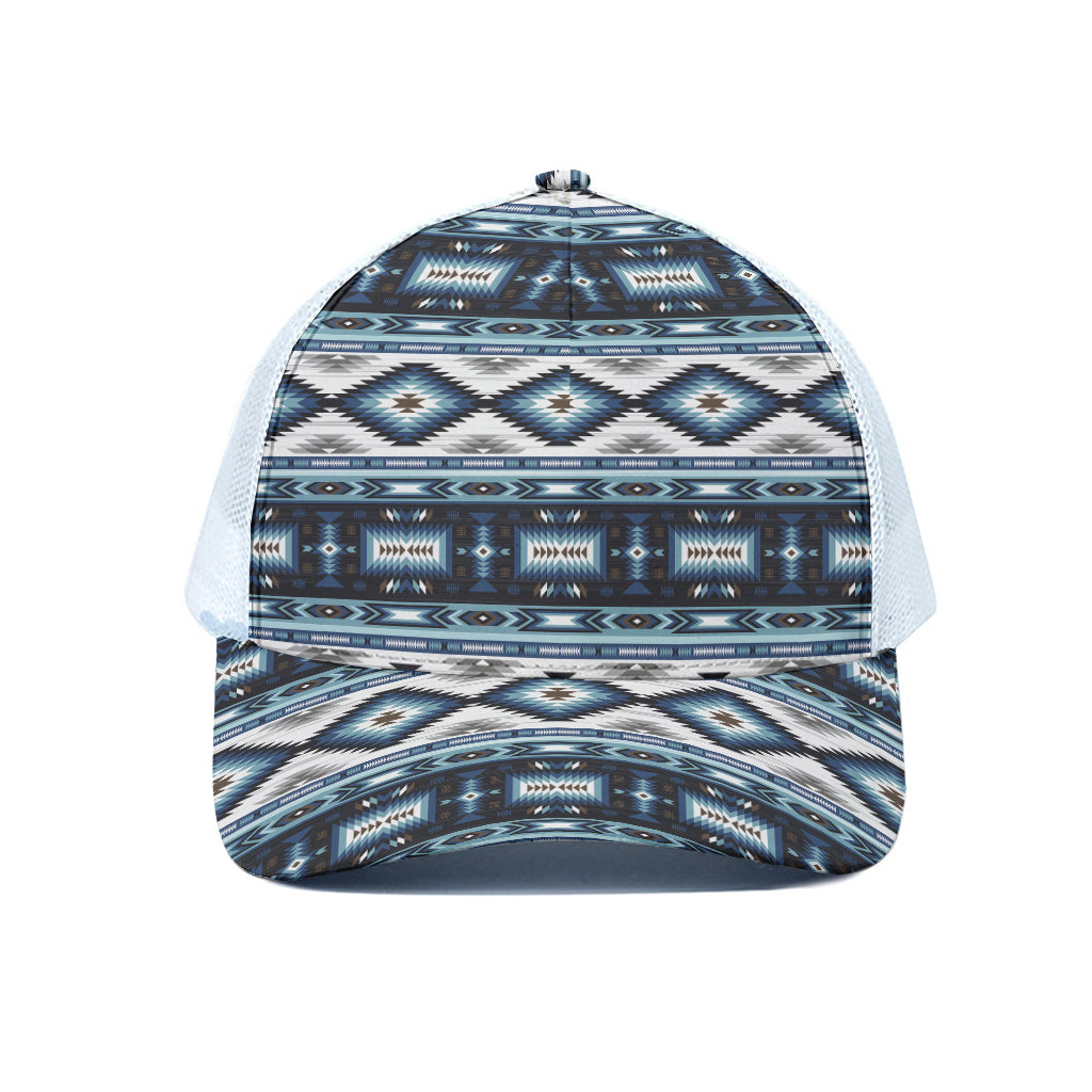 Blue Native Navajo Print White Mesh Trucker Cap