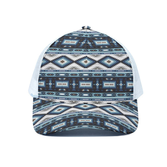 Blue Native Navajo Print White Mesh Trucker Cap