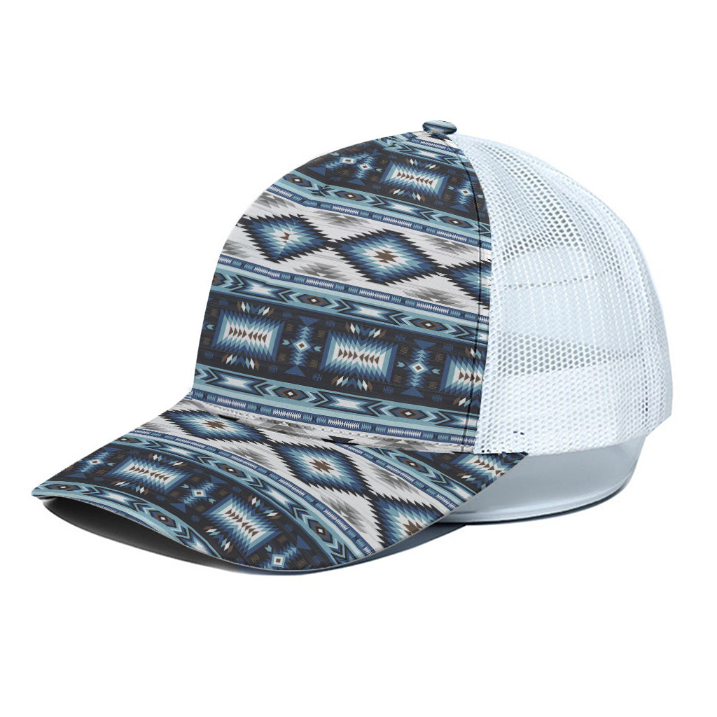 Blue Native Navajo Print White Mesh Trucker Cap