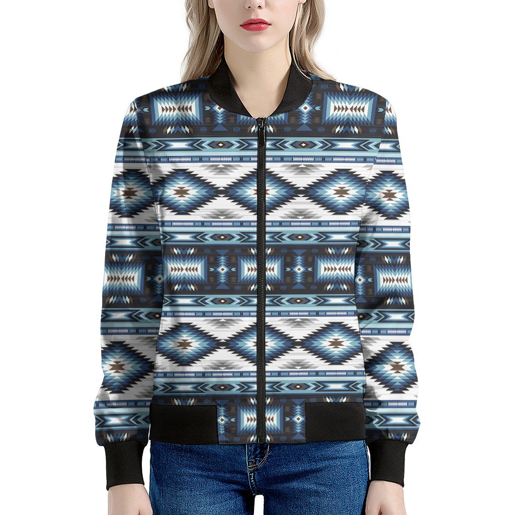 Blue Native Navajo Print Women's Bomber Jacket