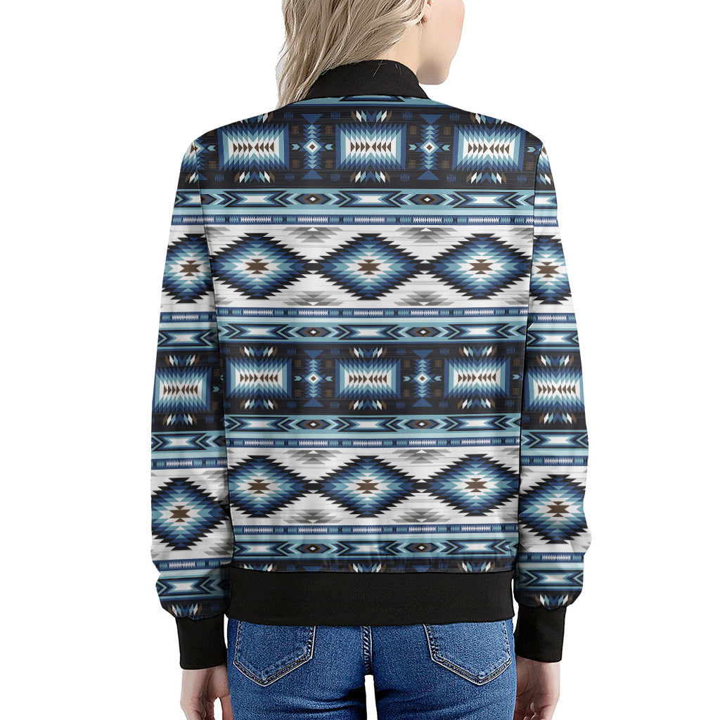 Blue Native Navajo Print Women's Bomber Jacket