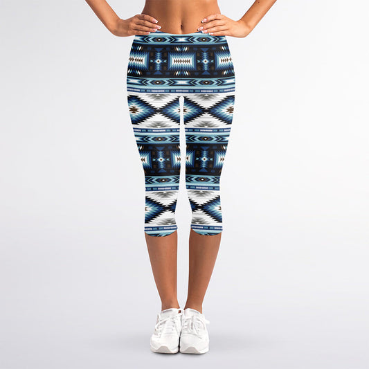 Blue Native Navajo Print Women's Capri Leggings