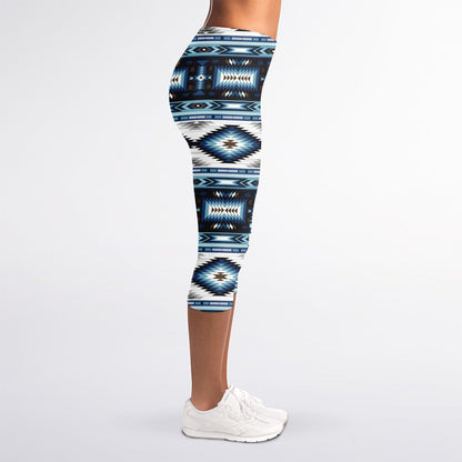 Blue Native Navajo Print Women's Capri Leggings