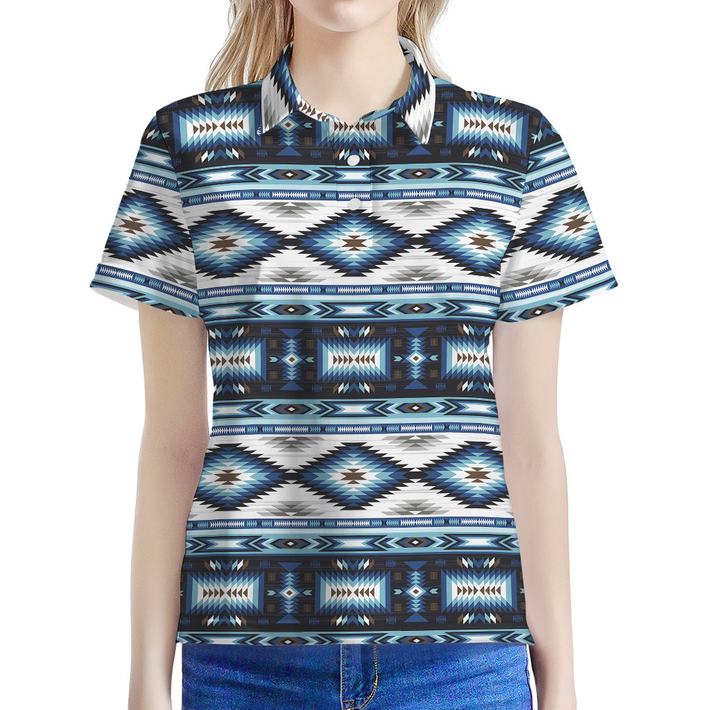 Blue Native Navajo Print Women's Polo Shirt