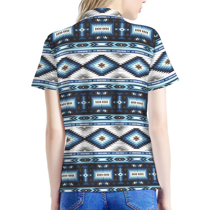 Blue Native Navajo Print Women's Polo Shirt