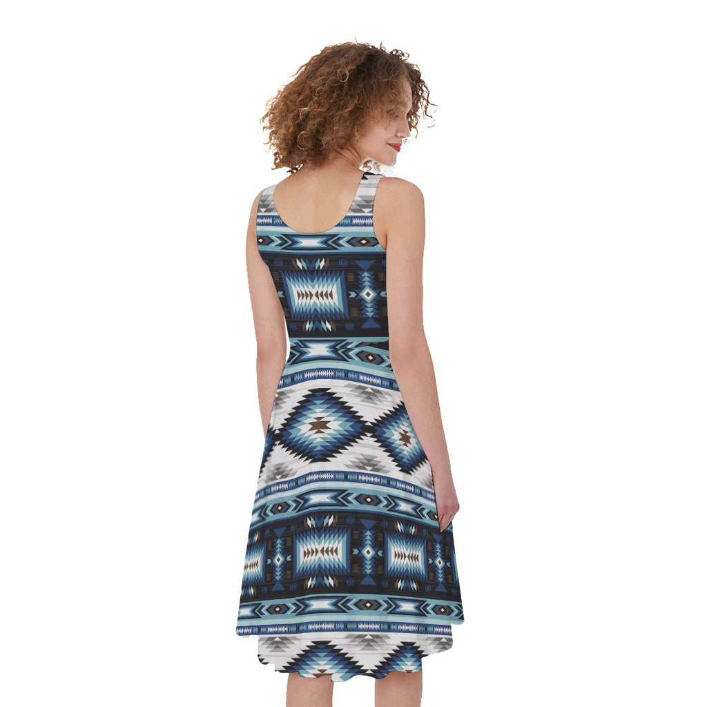 Blue Native Navajo Print Women's Sleeveless Dress