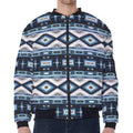 Blue Native Navajo Print Zip Sleeve Bomber Jacket