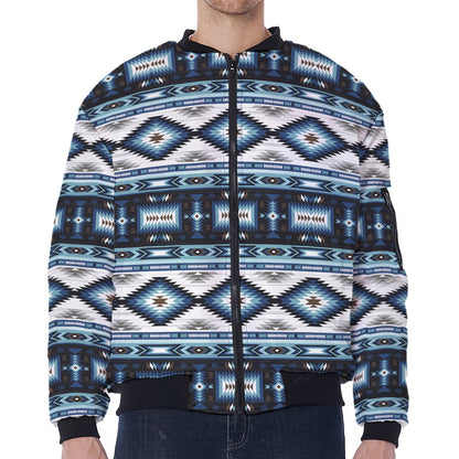 Blue Native Navajo Print Zip Sleeve Bomber Jacket