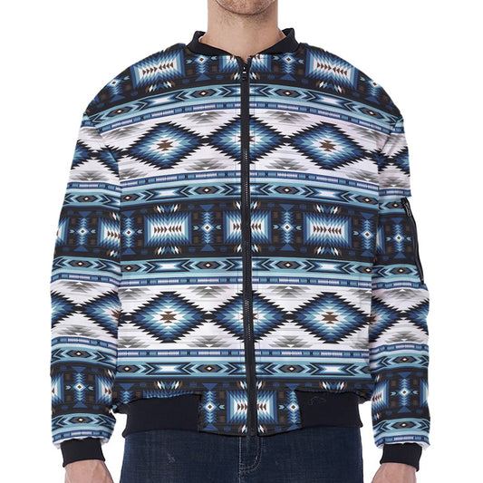 Blue Native Navajo Print Zip Sleeve Bomber Jacket