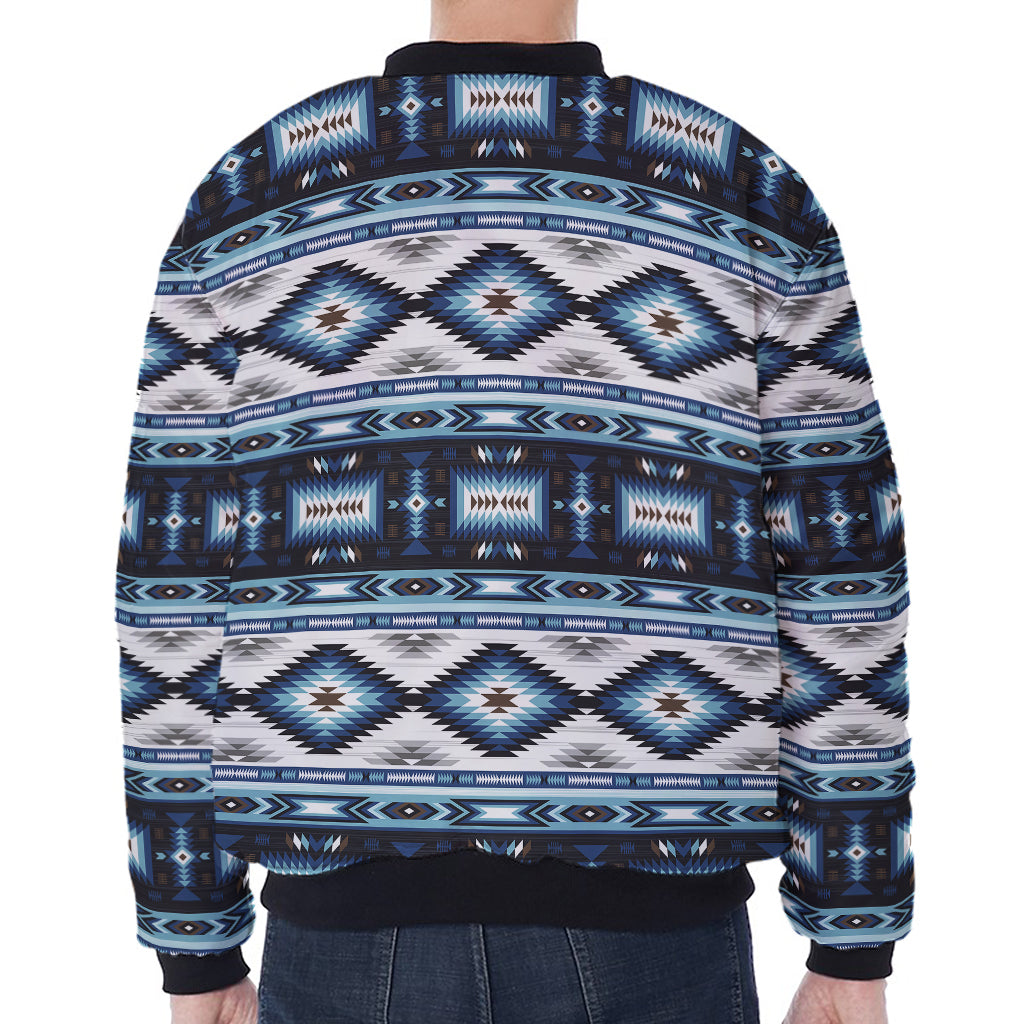 Blue Native Navajo Print Zip Sleeve Bomber Jacket