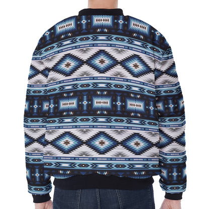 Blue Native Navajo Print Zip Sleeve Bomber Jacket