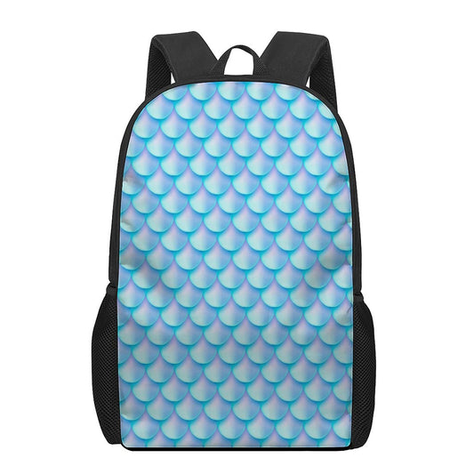 Blue Neon Mermaid Scales Pattern Print 17 Inch Backpack