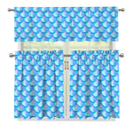 Blue Neon Mermaid Scales Pattern Print 3 Piece Kitchen Curtains