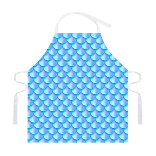 Blue Neon Mermaid Scales Pattern Print Adjustable Apron