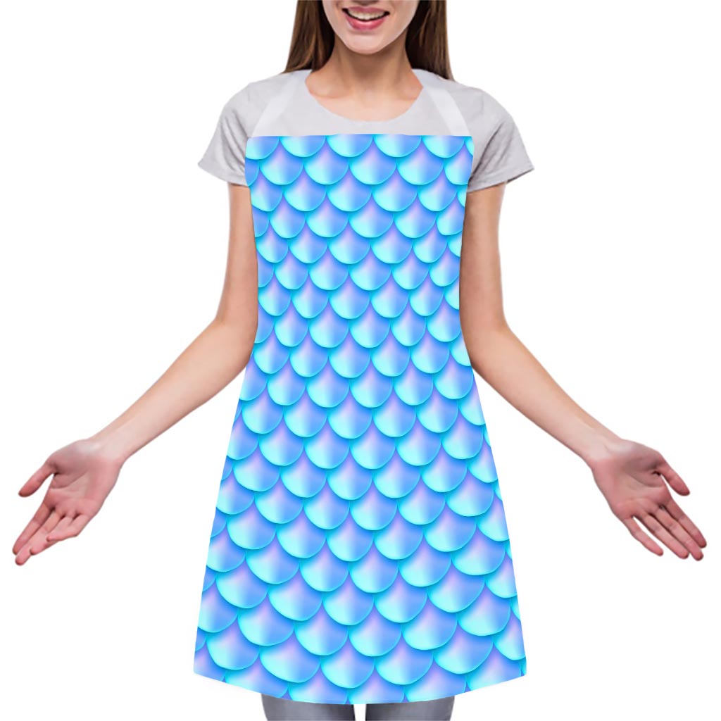 Blue Neon Mermaid Scales Pattern Print Adjustable Apron