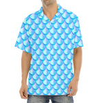 Blue Neon Mermaid Scales Pattern Print Aloha Shirt