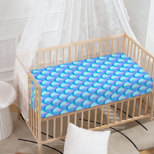 Blue Neon Mermaid Scales Pattern Print Baby Crib Sheet