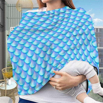 Blue Neon Mermaid Scales Pattern Print Baby Seat Cover