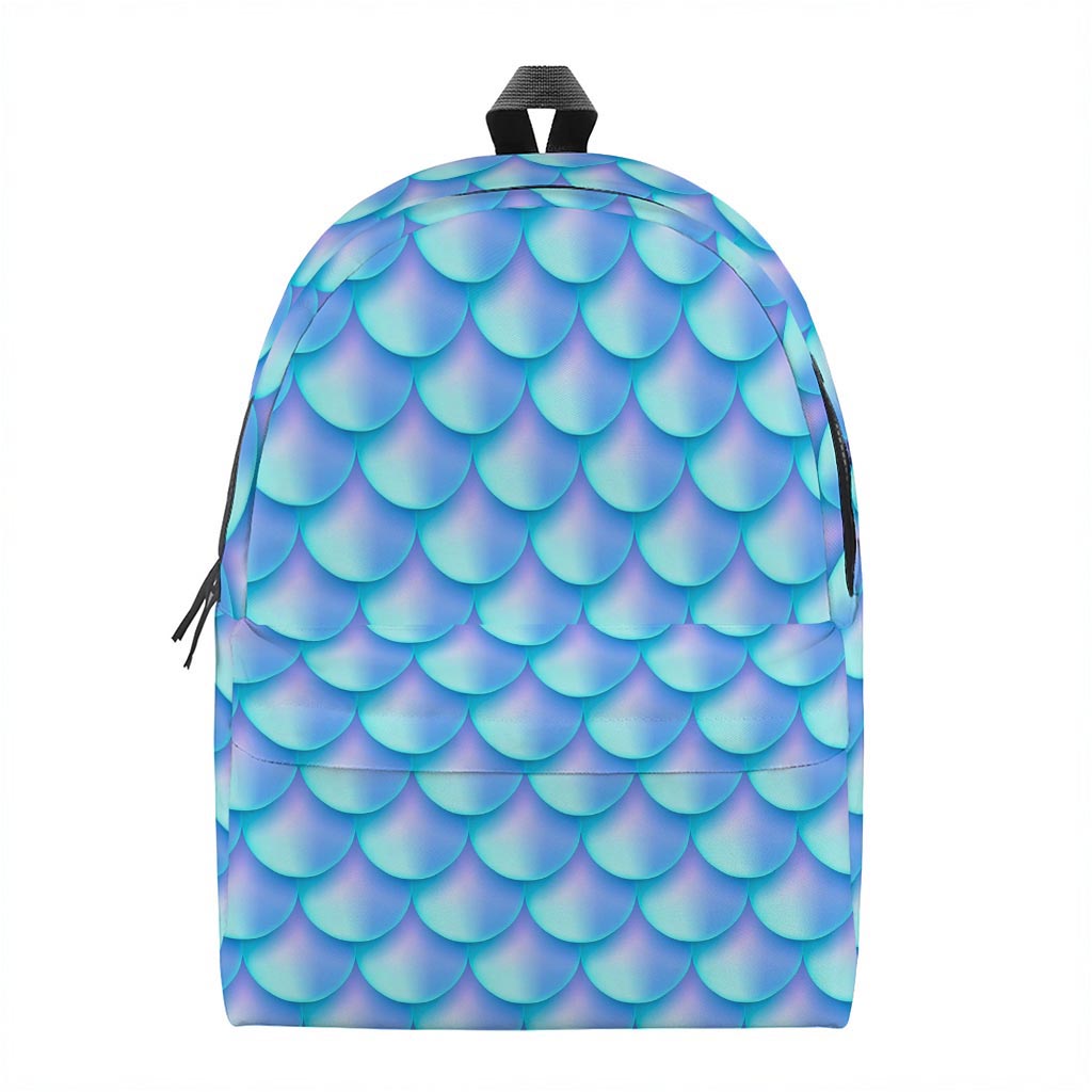 Blue Neon Mermaid Scales Pattern Print Backpack