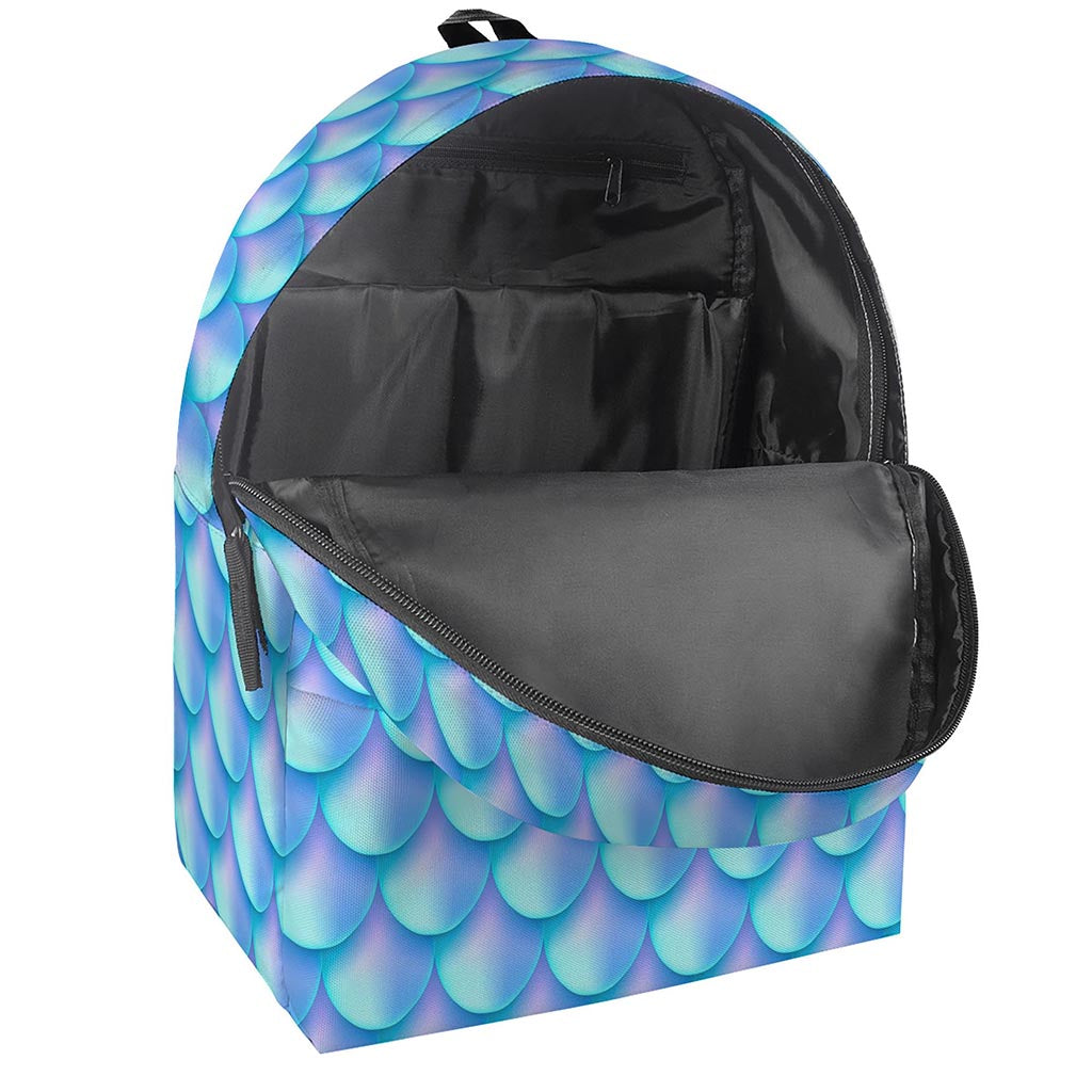 Blue Neon Mermaid Scales Pattern Print Backpack