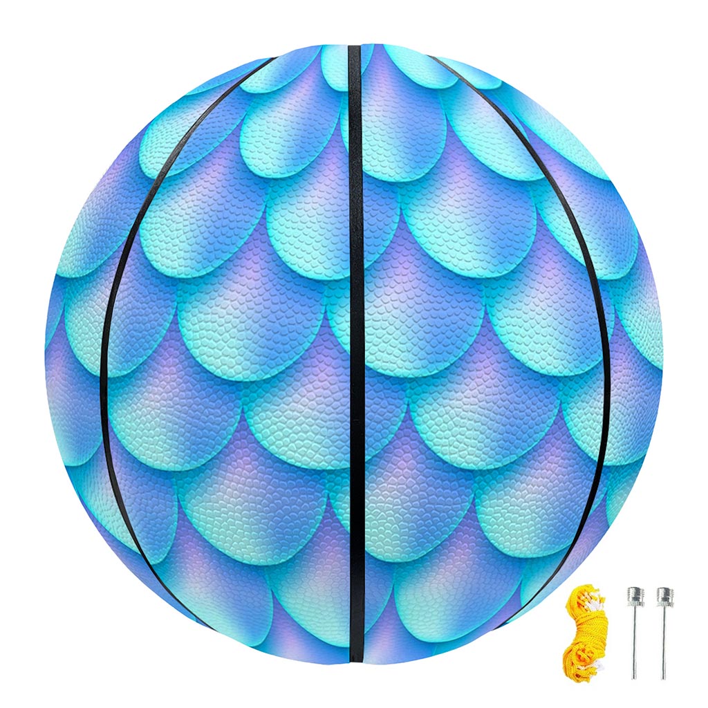 Blue Neon Mermaid Scales Pattern Print Basketball