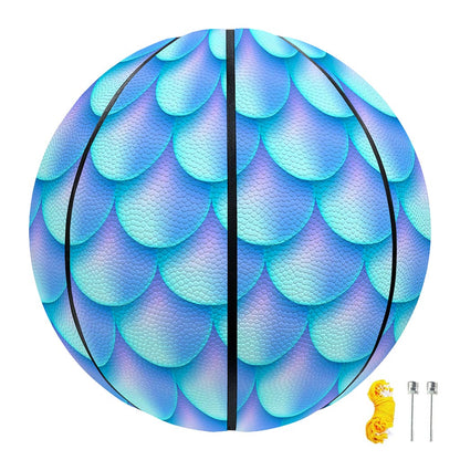 Blue Neon Mermaid Scales Pattern Print Basketball