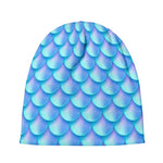 Blue Neon Mermaid Scales Pattern Print Beanie