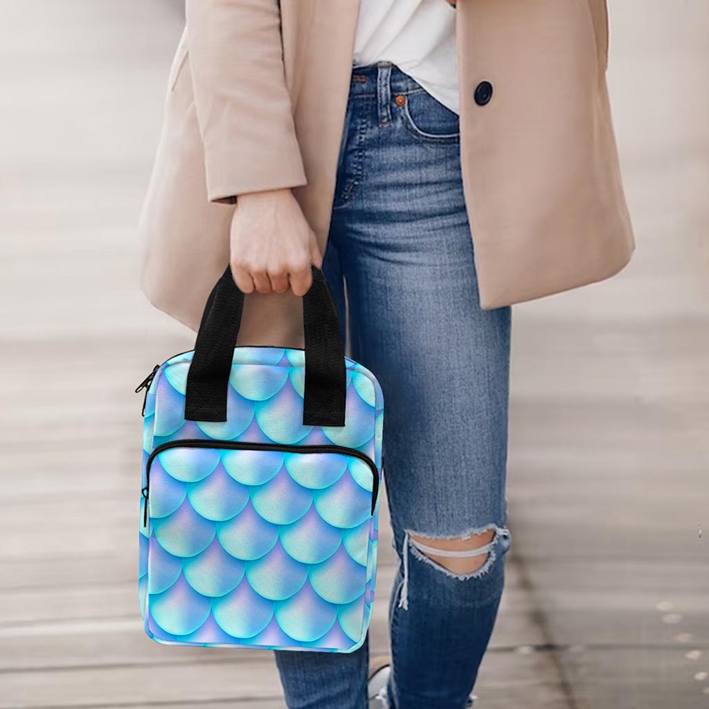 Blue Neon Mermaid Scales Pattern Print Bible Tote Bag