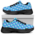 Blue Neon Mermaid Scales Pattern Print Black Chunky Shoes