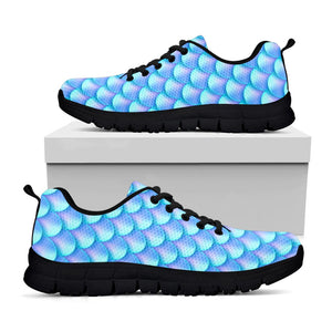 Blue Neon Mermaid Scales Pattern Print Black Running Shoes