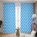 Blue Neon Mermaid Scales Pattern Print Blackout Pencil Pleat Curtains