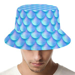Blue Neon Mermaid Scales Pattern Print Bucket Hat