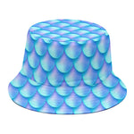 Blue Neon Mermaid Scales Pattern Print Bucket Hat