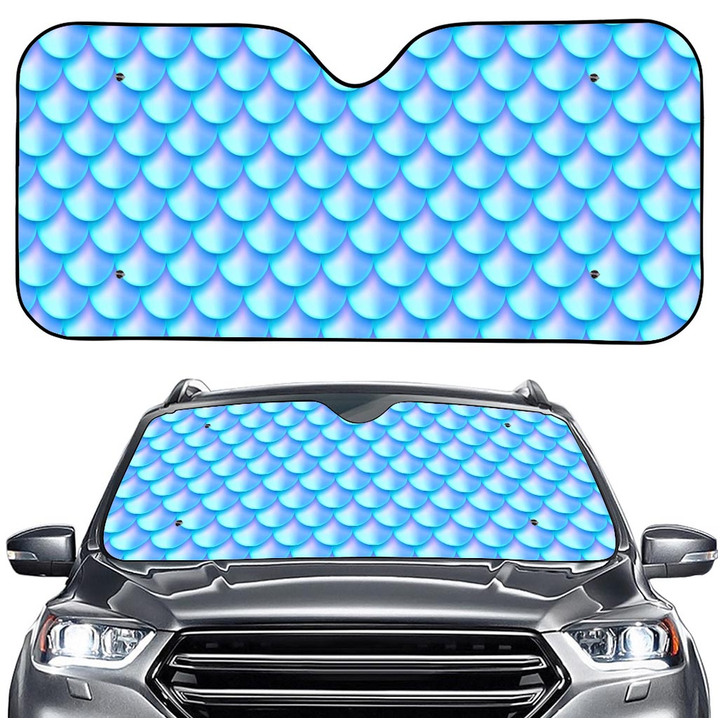 Blue Neon Mermaid Scales Pattern Print Car Windshield Sun Shade