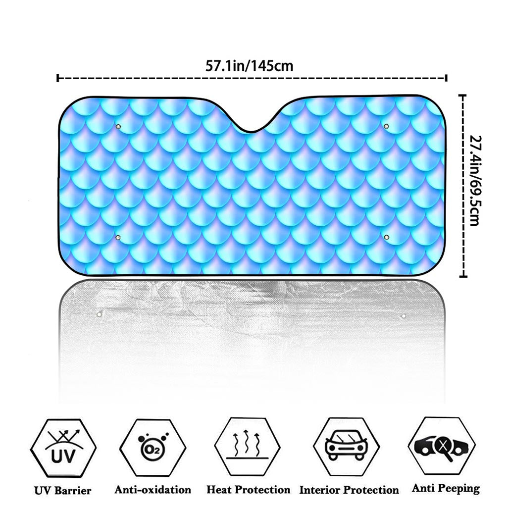 Blue Neon Mermaid Scales Pattern Print Car Windshield Sun Shade