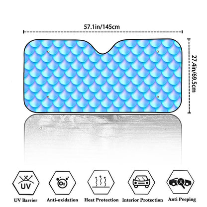 Blue Neon Mermaid Scales Pattern Print Car Windshield Sun Shade