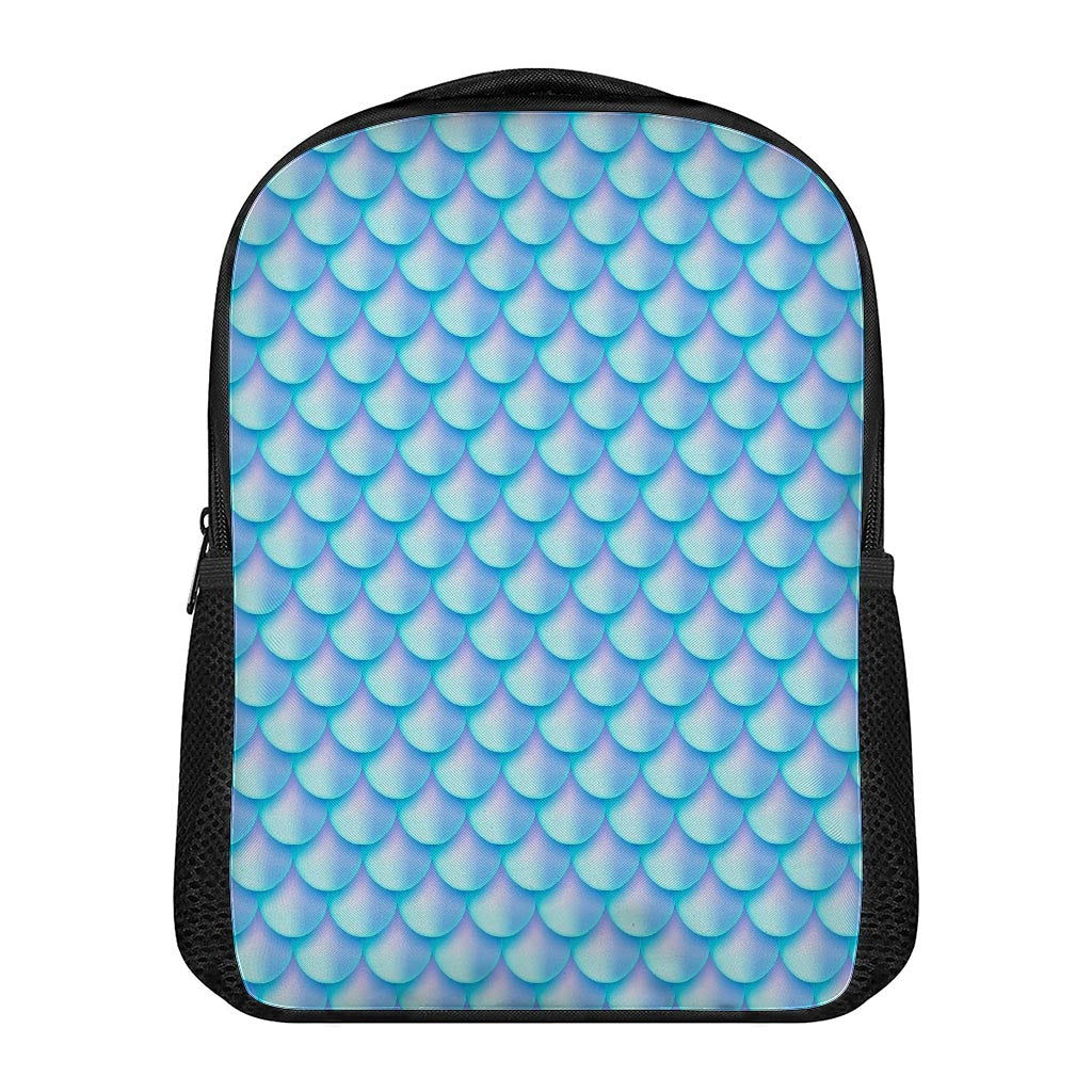 Blue Neon Mermaid Scales Pattern Print Casual Backpack