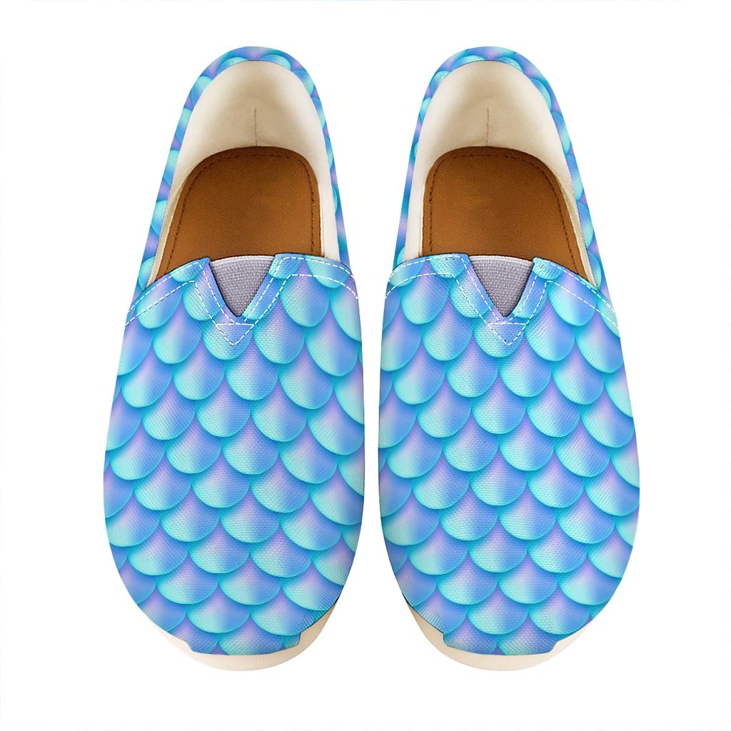 Blue Neon Mermaid Scales Pattern Print Casual Shoes