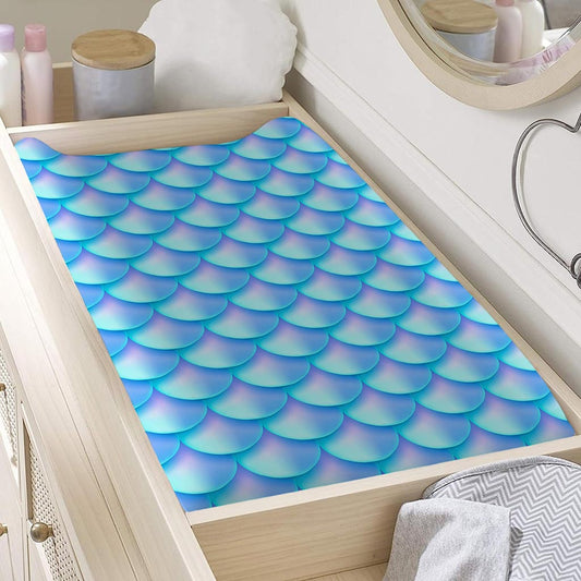 Blue Neon Mermaid Scales Pattern Print Changing Pad Cover