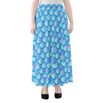 Blue Neon Mermaid Scales Pattern Print Chiffon Maxi Skirt