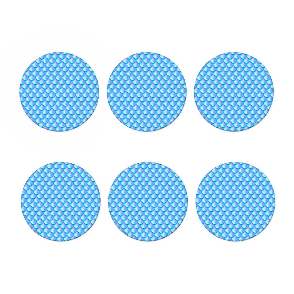 Blue Neon Mermaid Scales Pattern Print Coaster Set