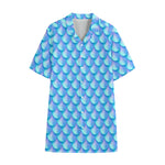 Blue Neon Mermaid Scales Pattern Print Cotton Hawaiian Shirt