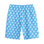 Blue Neon Mermaid Scales Pattern Print Cotton Shorts