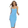 Blue Neon Mermaid Scales Pattern Print Cross Back Cami Dress