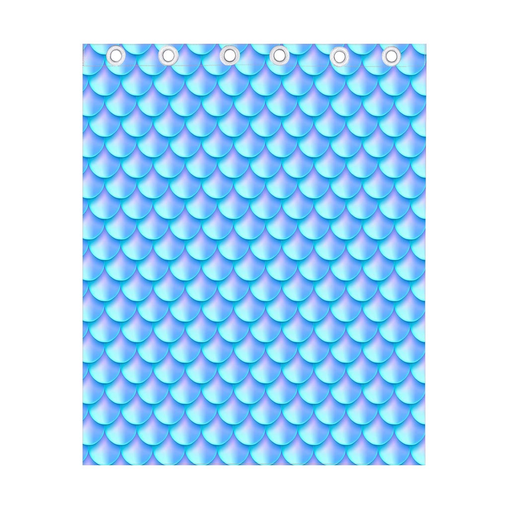 Blue Neon Mermaid Scales Pattern Print Curtain